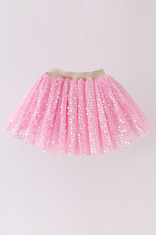 Sequin Tulle Tutu Skirt - Pink