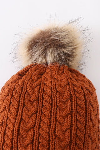 Cinnamon Twist Cable Knit Beanie Hat