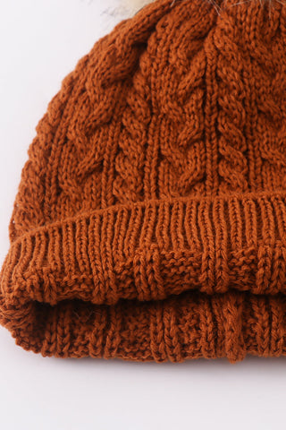 Cinnamon Twist Cable Knit Beanie Hat