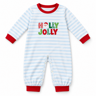 Holly Jolly Stripe Embroidered Boy Romper