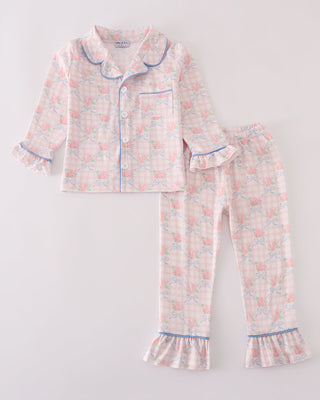 Floral pajama set on a light gray background