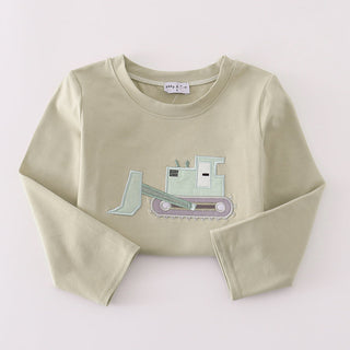 Light green long-sleeve shirt with a construction design on a white background