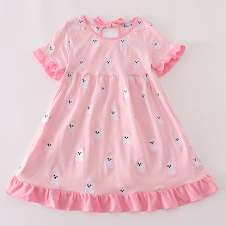 Pink dress with animal print on a light gray background