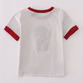 Striped shirt with red accents on a white background
