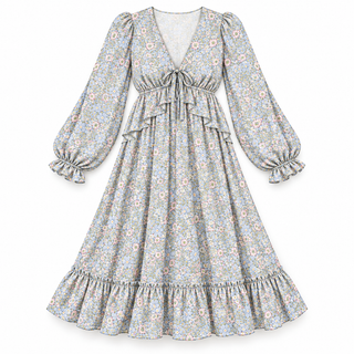 Snowy Blue Floral Ruffle Women’s Dress