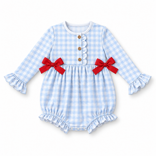 Jamie Blue Plaid Ruffle Bubble