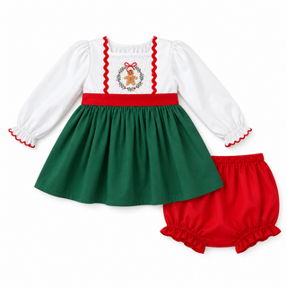 Gingerbread Greetings Smocked Girl Bloomer Set