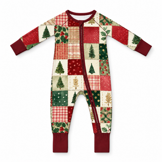 Christmas Evergreen Quilt Bamboo Baby Zip Romper