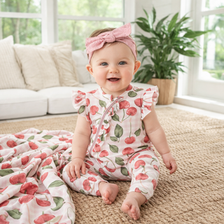 Cherry Picnic Baby Girl Bamboo Zip Romper