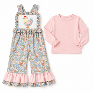 Country Hen Applique Ruffle Jumpsuit Set