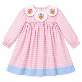 Thankful Tilly Turkey Embroidered Gingham Dress