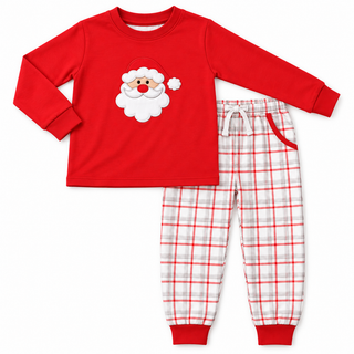 Santa’s Plaid Parade Applique Boy Pants Set