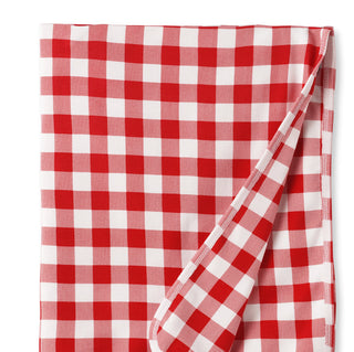 Red and white checkered baby blanket on a white background