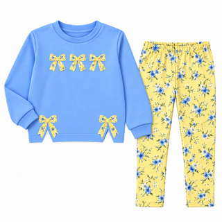 Buttercup Bows Appliqué Floral Girl Pants Set