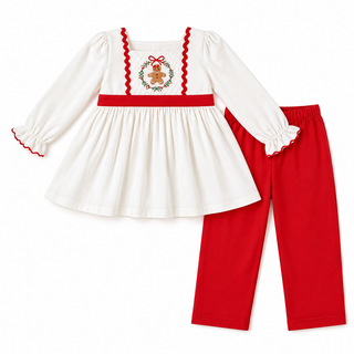 Gingerbread Greetings Smocked Girl Pants Set