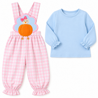 Thankful Tilly Turkey Applique Ruffle Jumpsuit Set