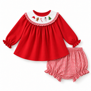 Christmas Classics Embroidered Ruffle Bloomer Set