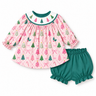 Tinsel & Bows Embroidered Christmas Girl Bloomer Set