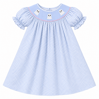 Ghostly Gingham Embroidered Ruffle Dress
