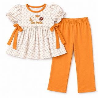 Saturday On Rocky Top Embroidered Ruffle Pants Set