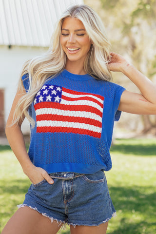 Stars & Stripes Open Knit Sweater Tee