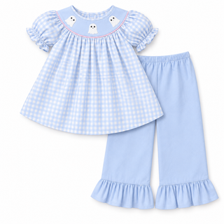 Ghostly Gingham Embroidered Ruffle Pants Set