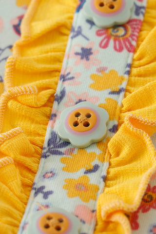 Amora Yellow Floral Print Ruffle Dress