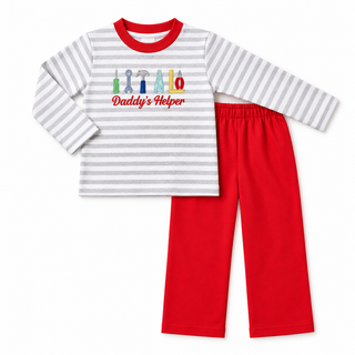 Dad’s Tool Crew Embroidered Stripe Boy Pants Set