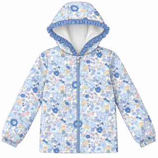 Sylvie Blue Floral Ruffle Raincoat