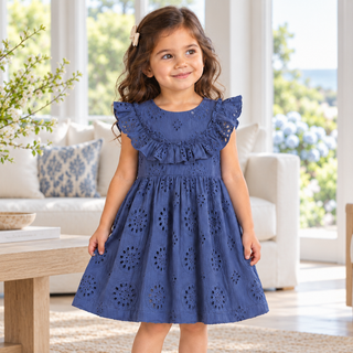 Eyelet Blue Ruffle Girl Dress