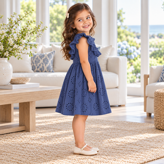 Eyelet Blue Ruffle Girl Dress