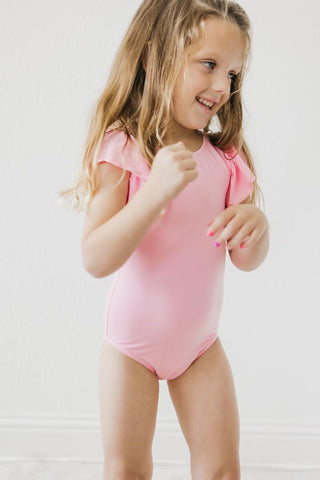 Bubblegum Pink Short Sleeve Flutter Sleeve Leotard