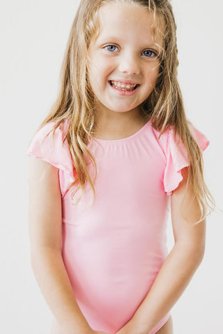 Bubblegum Pink Short Sleeve Flutter Sleeve Leotard