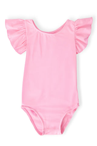 Bubblegum Pink Short Sleeve Flutter Sleeve Leotard