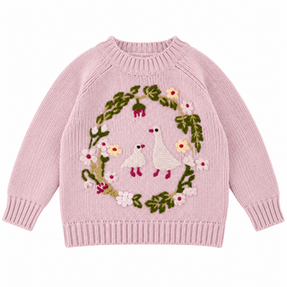 Goose & Gardenia Embroidered Knit Sweater