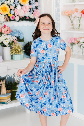 Country Blooms Short Sleeve Pocket Twirl Dress