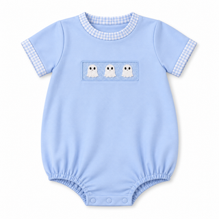 Ghostly Gingham Embroidered Boy Bubble