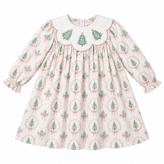 Pink Pine Christmas Heirloom Embroidered Girl Dress
