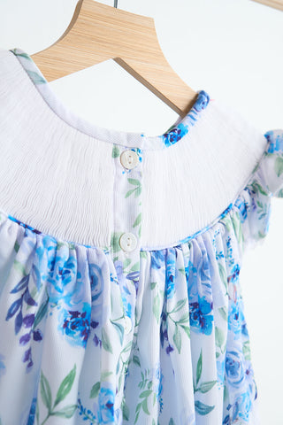 Blooming Blue Roses Smocked Dress