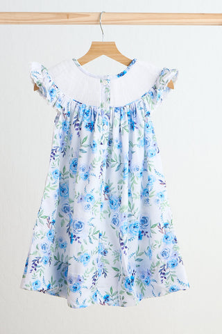 Blooming Blue Roses Smocked Dress