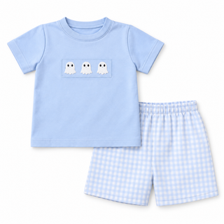 Ghostly Gingham Embroidered Boy Shorts Set