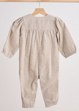 Charlotte Khaki Floral Embroidered Linen Romper