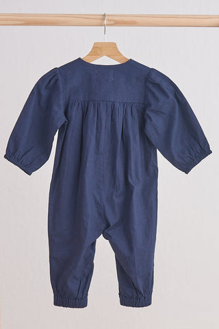 Charlotte Navy Floral Embroidered Linen Romper