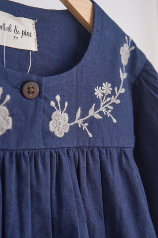 Charlotte Navy Floral Embroidered Linen Dress