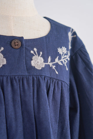 Charlotte Navy Floral Embroidered Linen Dress