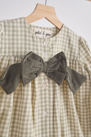 Austin Green Gingham Flannel Bow Dress