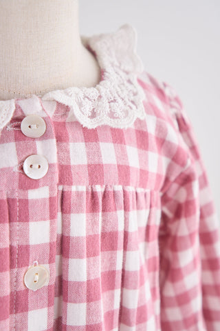 Austin Pink Gingham Flannel Lace Dress