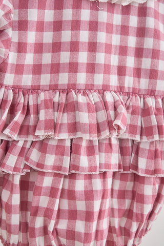 Austin Pink Gingham Flannel Lace Girl Bubble