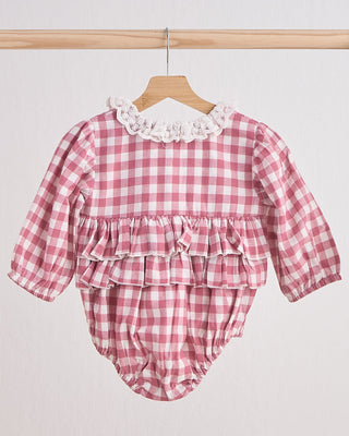 Austin Pink Gingham Flannel Lace Girl Bubble