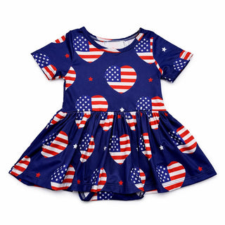 Children's dress with American flag pattern on a white background